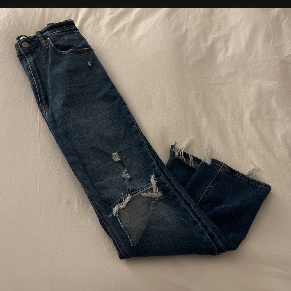 Abercrombie and fitch ankle straight high rise curve love medium wash
